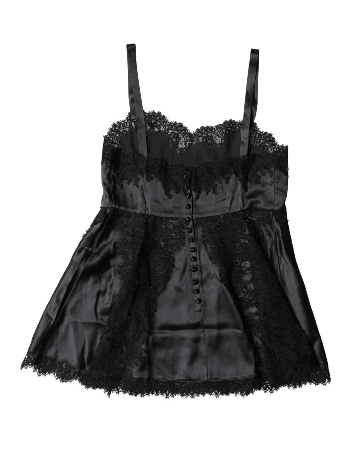 Dolce &amp; Gabbana Black Silk Lace Trim Lingerie Top Underwear