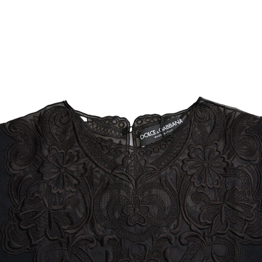 Dolce &amp; Gabbana - Black Silk Lace Trim Long Sleeves Blouse Top