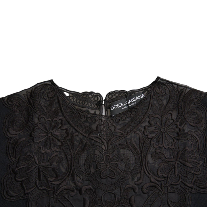 Dolce &amp; Gabbana - Black Silk Lace Trim Long Sleeves Blouse Top