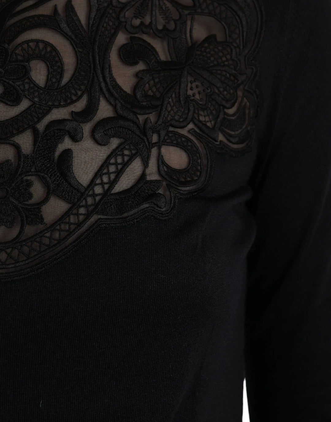 Dolce &amp; Gabbana - Black Silk Lace Trim Long Sleeves Blouse Top