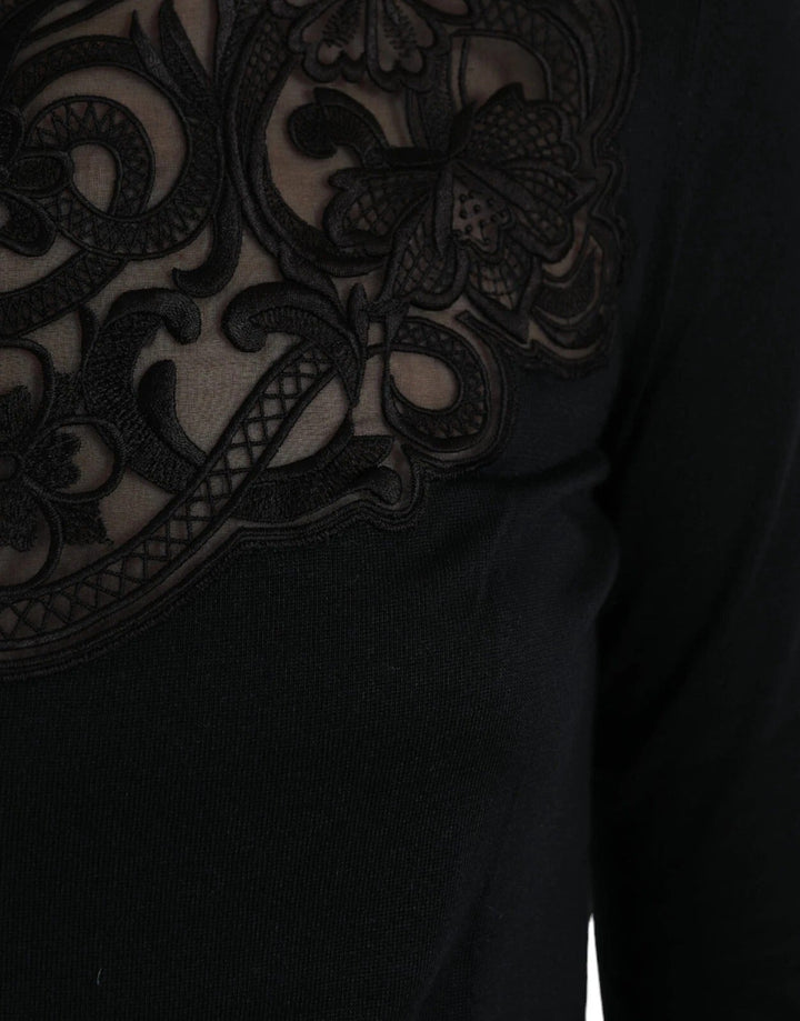 Dolce &amp; Gabbana - Black Silk Lace Trim Long Sleeves Blouse Top