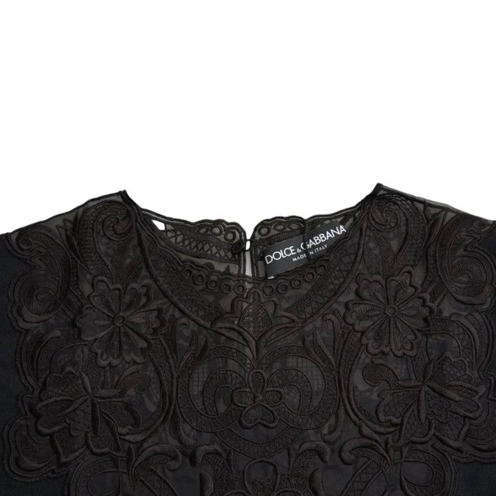 Dolce &amp; Gabbana Black Silk Lace Trim Long Sleeves Blouse Top