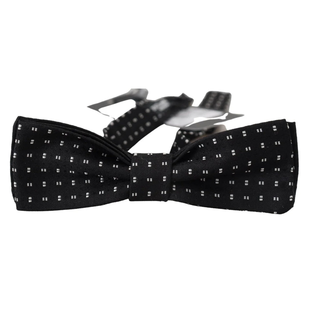 Dolce & Gabbana Black Silk Patterned Neck Papillon Accessory Bow Tie