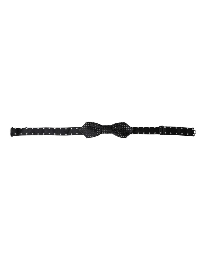 Dolce &amp; Gabbana Black Silk Polka Dot Adjustable Neck Men Papillon Bow Tie