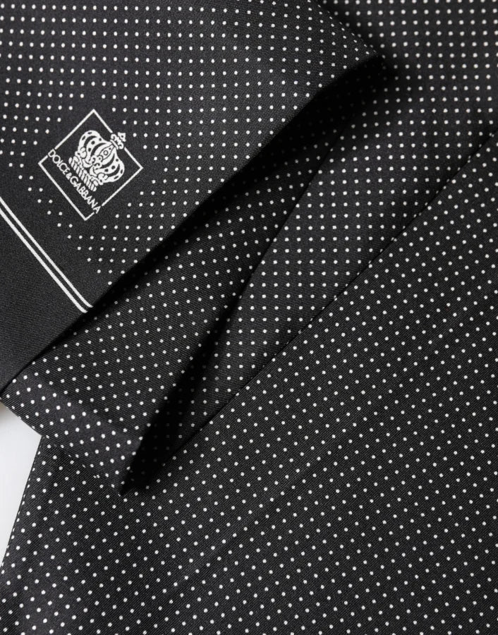 Dolce &amp; Gabbana Black Silk Polka Dot Crown Foulard 140cm X 16.5cm Scarf
