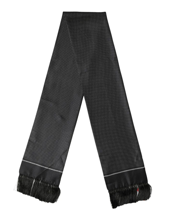 Dolce &amp; Gabbana Black Silk Polka Dot Crown Foulard 140cm X 16.5cm Scarf