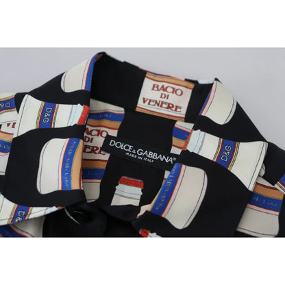 Dolce & Gabbana Black Silk Printed Casual Shirt for Men
