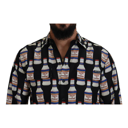 Dolce & Gabbana Black Silk Printed Casual Shirt for Men