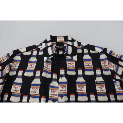 Dolce & Gabbana Black Silk Printed Casual Shirt for Men