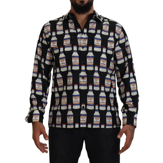 Dolce & Gabbana Black Silk Printed Casual Shirt for Men