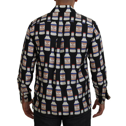 Dolce & Gabbana Black Silk Printed Casual Shirt for Men