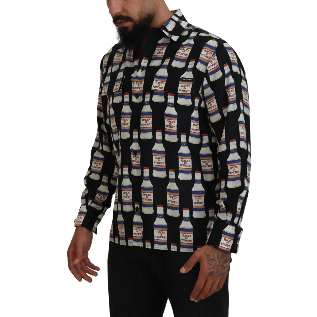 Dolce & Gabbana Black Silk Printed Casual Shirt for Men