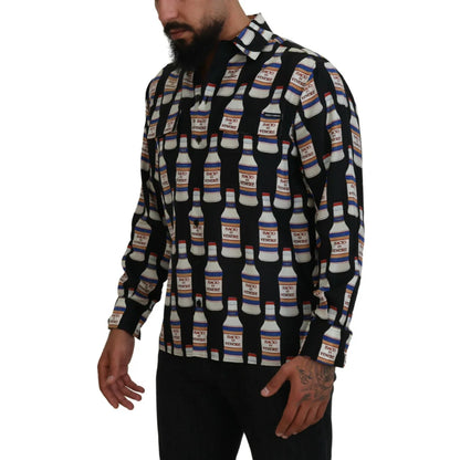 Dolce & Gabbana Black Silk Printed Casual Shirt for Men