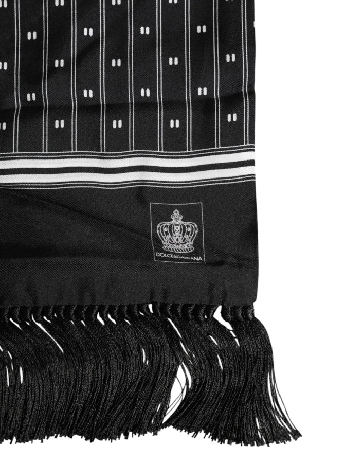 Dolce &amp; Gabbana Black Silk Printed Fringes Men Foulard Scarf