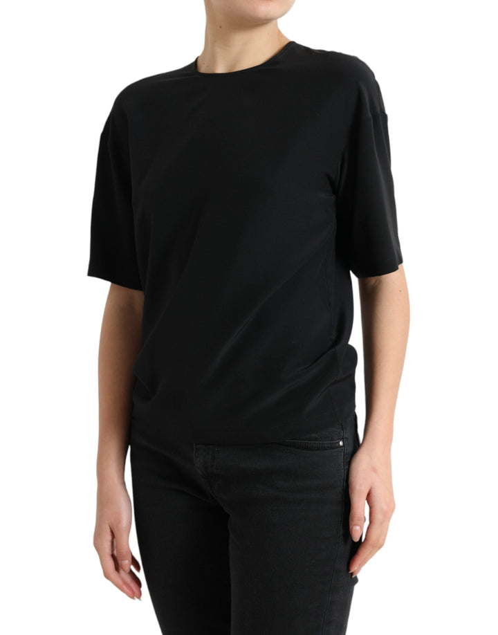 Dolce &amp; Gabbana - Black Silk Round Neck Short Sleeve Blouse Top