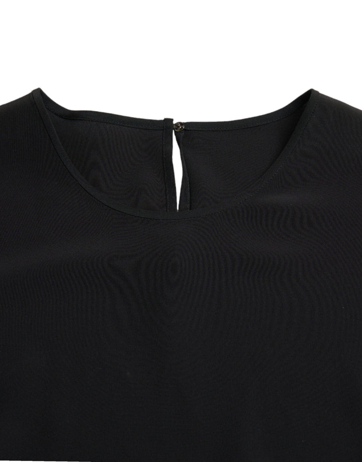 Dolce &amp; Gabbana - Black Silk Round Neck Short Sleeve Blouse Top