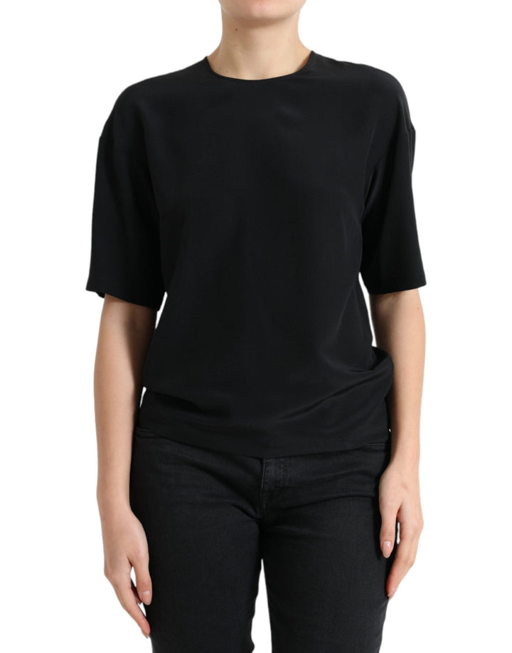 Dolce &amp; Gabbana - Black Silk Round Neck Short Sleeve Blouse Top