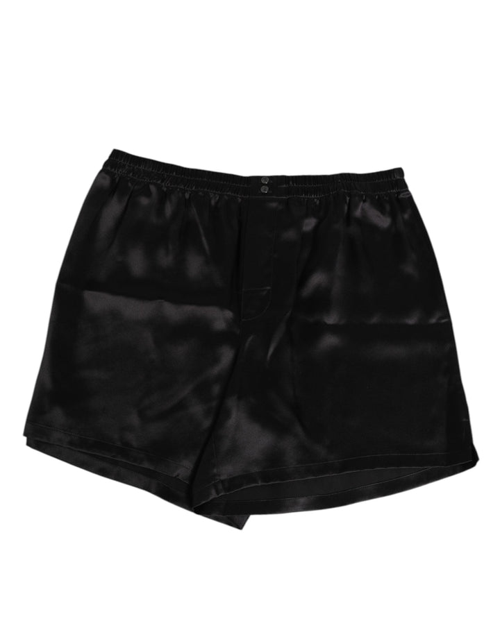 Dolce &amp; Gabbana Black Silk Satin Elastic Men Boxer Short Swimwear