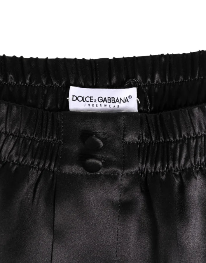 Dolce &amp; Gabbana Black Silk Satin Elastic Men Boxer Short Swimwear