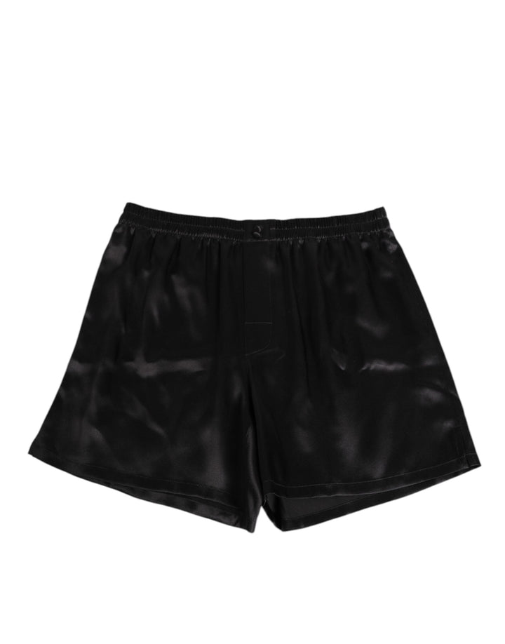 Dolce &amp; Gabbana Black Silk Satin Elastic Men Boxer Short Swimwear