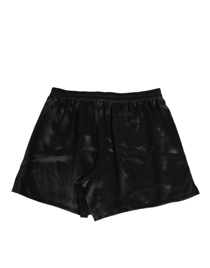 Dolce &amp; Gabbana Black Silk Satin Elastic Men Boxer Short Swimwear