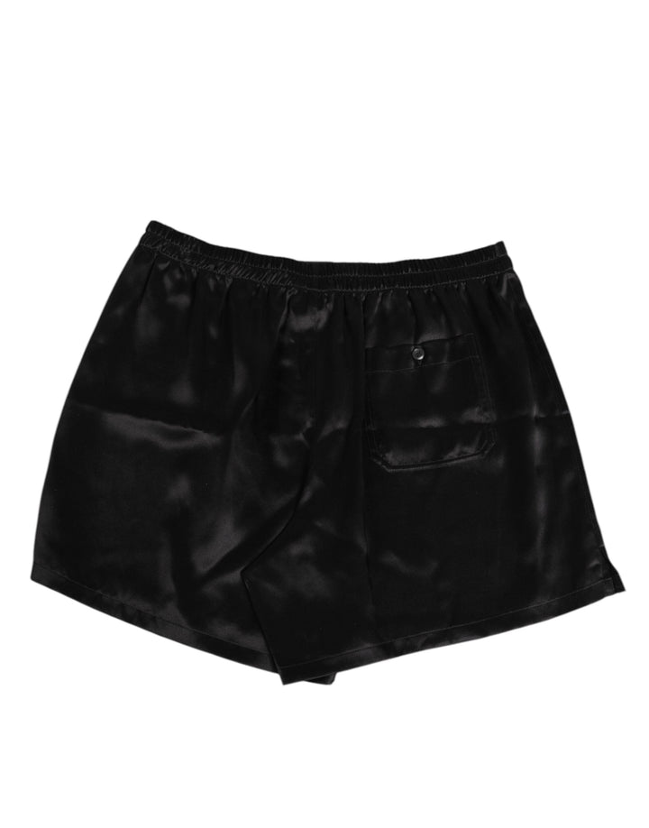 Dolce &amp; Gabbana Black Silk Satin Elastic Men Boxer Short Swimwear