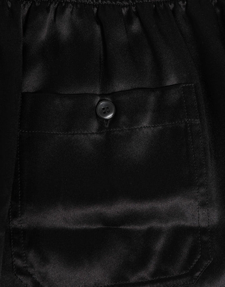 Dolce &amp; Gabbana Black Silk Satin Elastic Men Boxer Short Swimwear