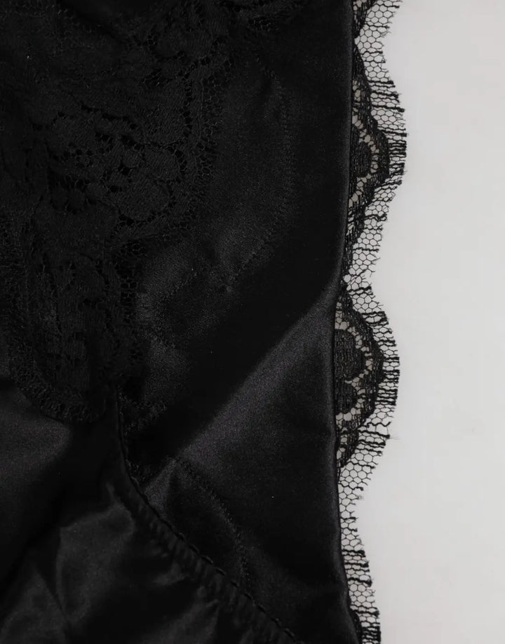 Dolce &amp; Gabbana Black Silk Satin Floral Lace Panty Brief Underwear