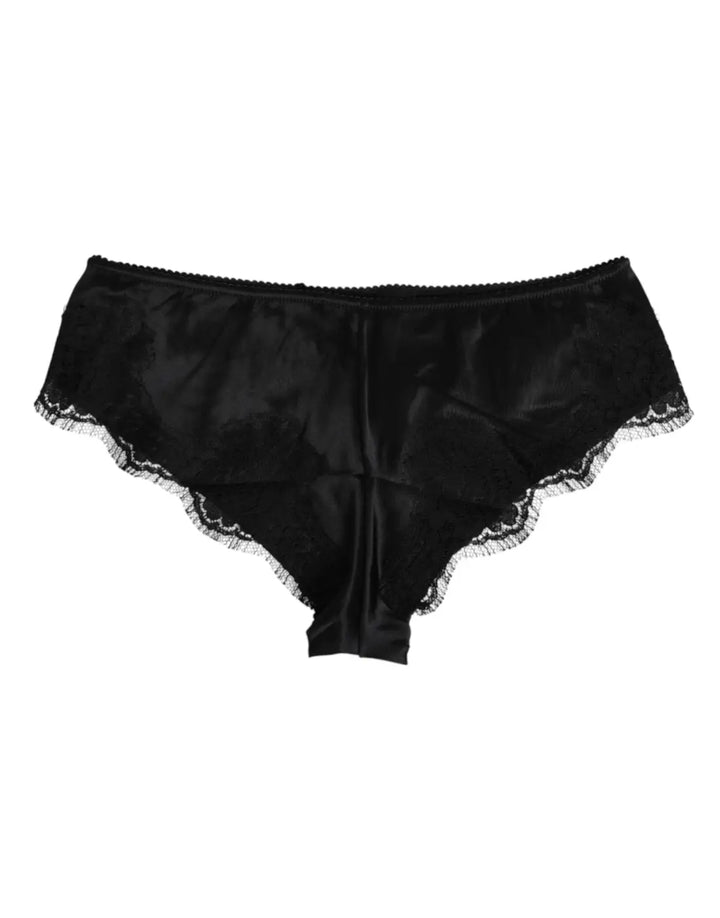 Dolce &amp; Gabbana Black Silk Satin Floral Lace Panty Brief Underwear