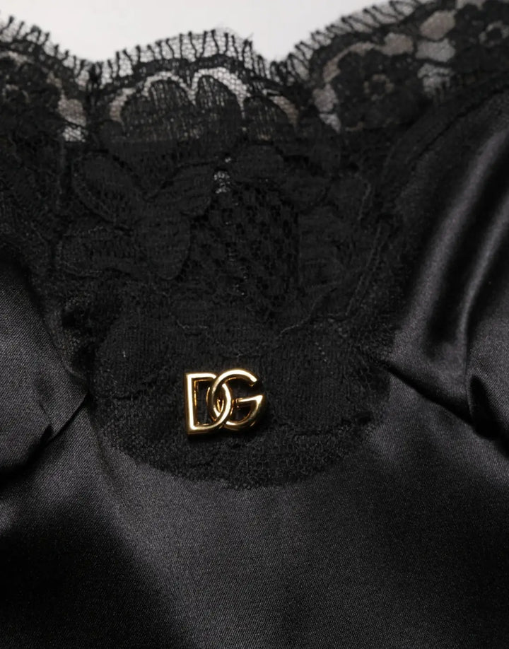 Dolce &amp; Gabbana Black Silk Satin Lace Sleeveless Mini Dress