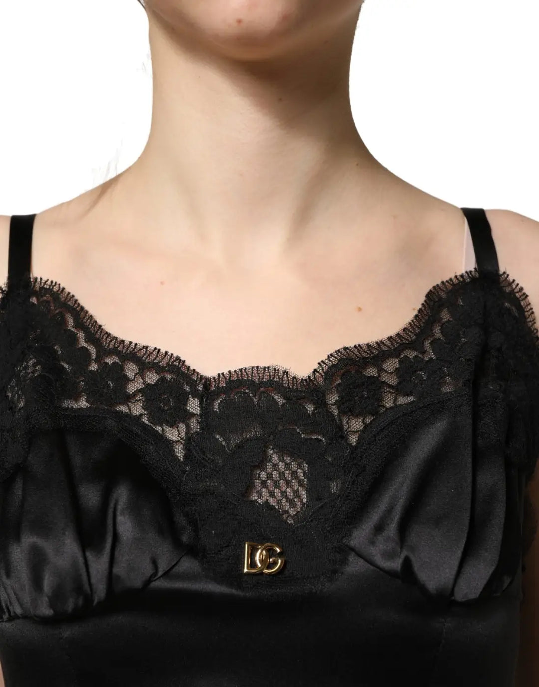 Dolce &amp; Gabbana Black Silk Satin Lace Sleeveless Mini Dress
