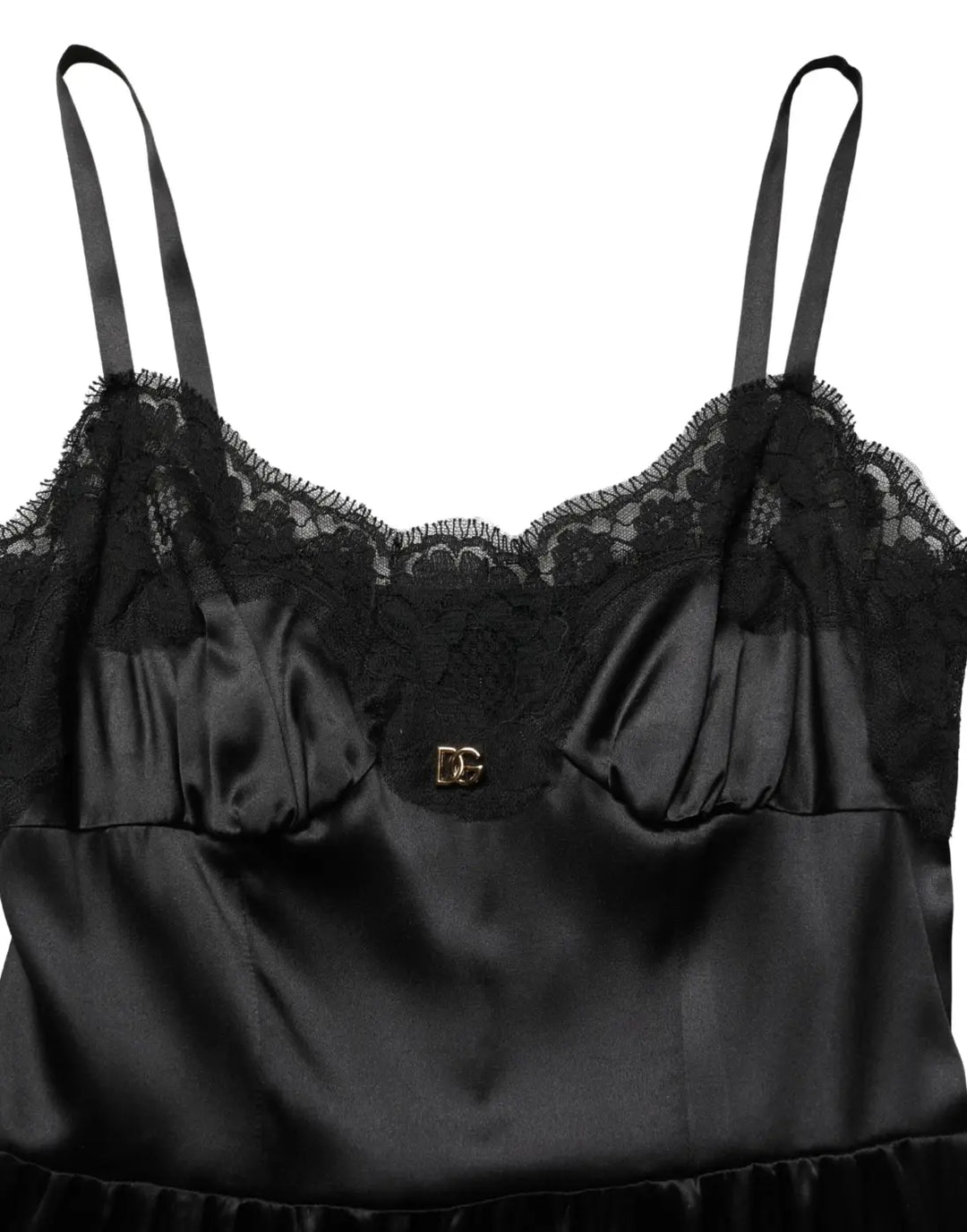 Dolce &amp; Gabbana Black Silk Satin Lace Sleeveless Mini Dress