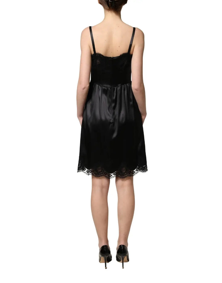 Dolce &amp; Gabbana Black Silk Satin Lace Sleeveless Mini Dress