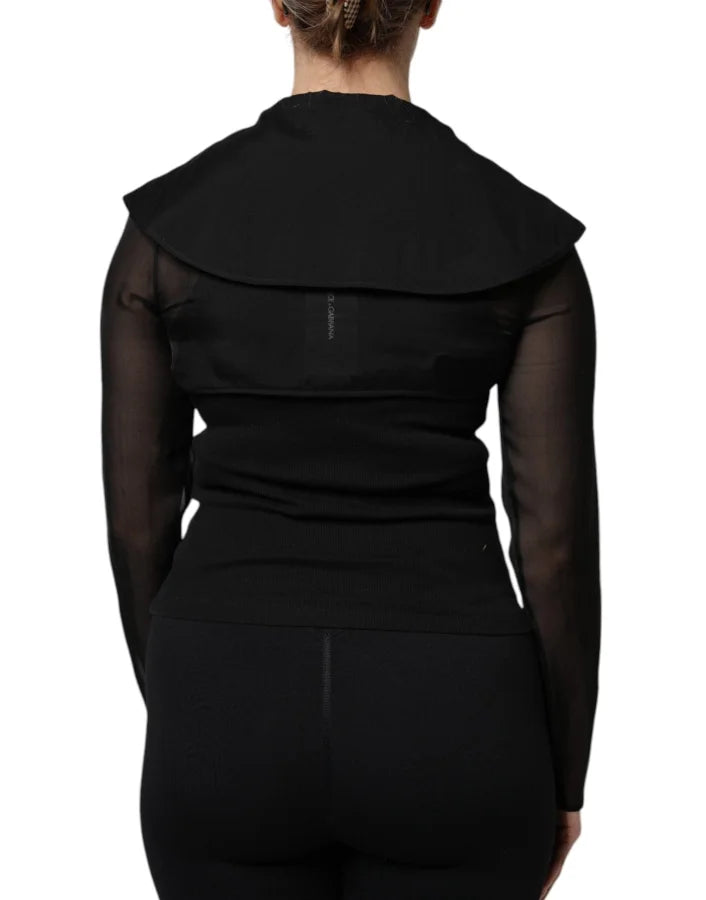 Dolce &amp; Gabbana Black Silk Sheer Long Sleeves Blouse Top