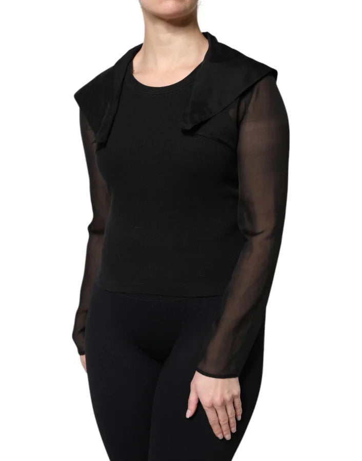 Dolce &amp; Gabbana Black Silk Sheer Long Sleeves Blouse Top