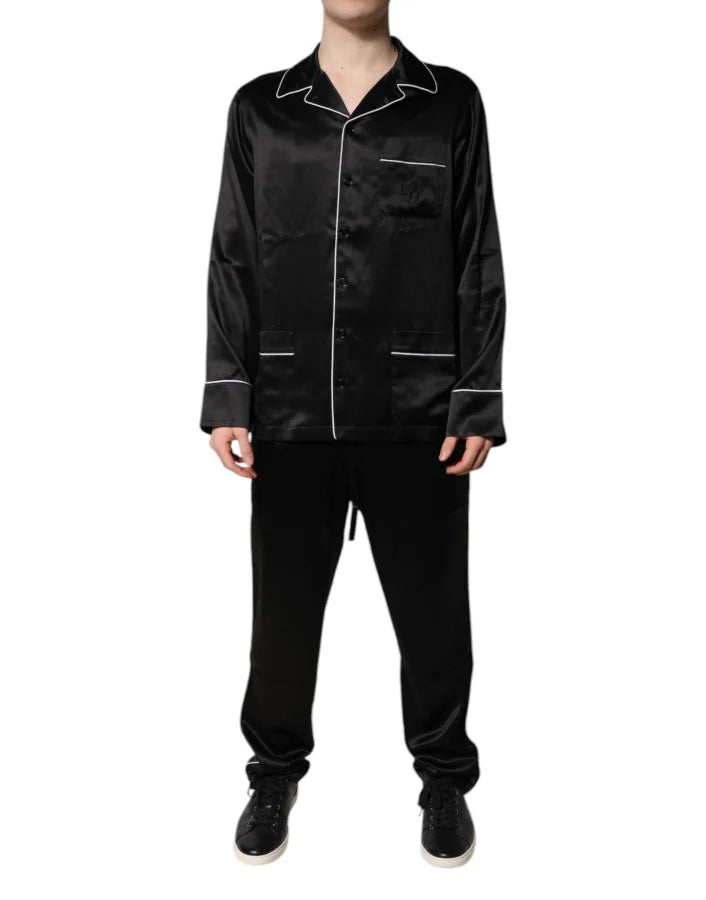 Dolce &amp; Gabbana Black Silk Shirt Pants Pajama Set Sleepwear