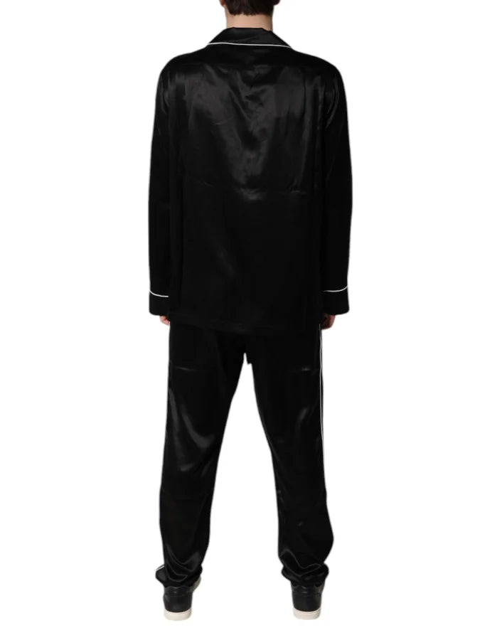 Dolce &amp; Gabbana Black Silk Shirt Pants Pajama Set Sleepwear