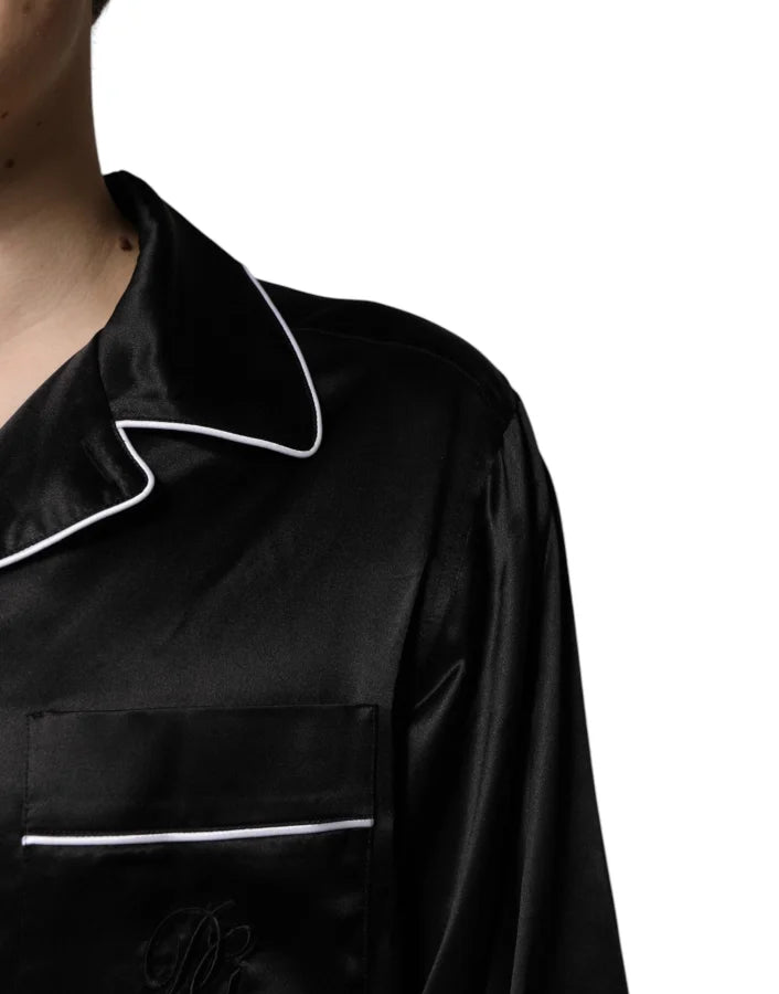 Dolce &amp; Gabbana Black Silk Shirt Pants Pajama Set Sleepwear