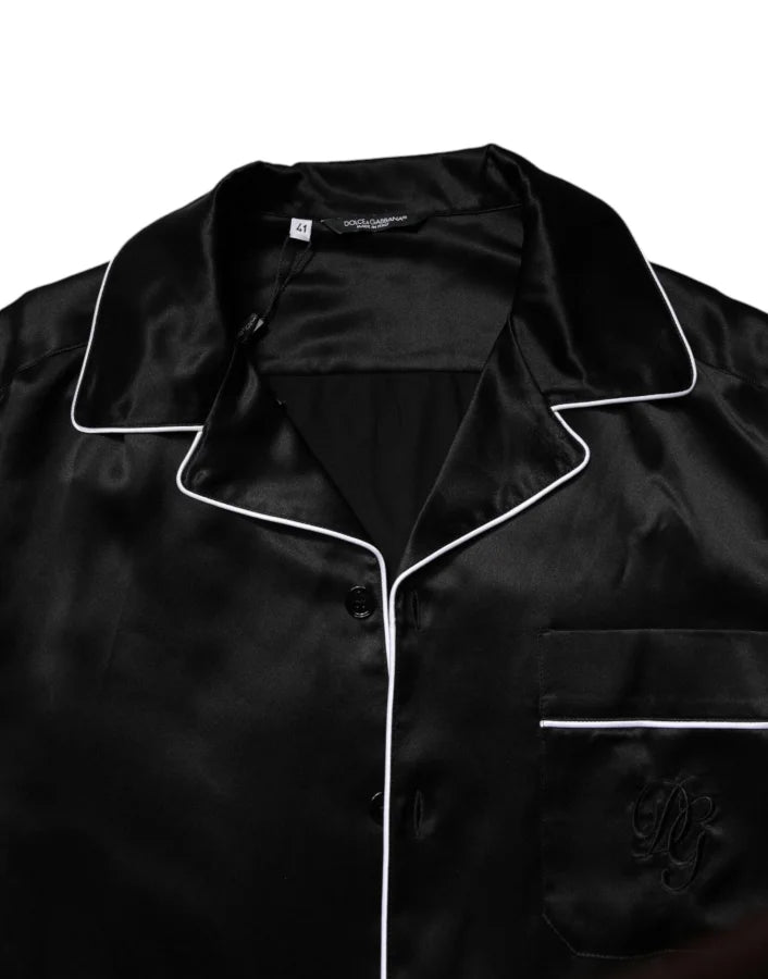 Dolce &amp; Gabbana Black Silk Shirt Pants Pajama Set Sleepwear