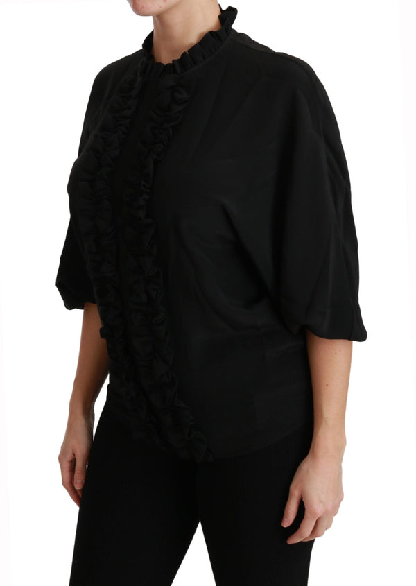 Dolce & Gabbana Blouses - Women’s Black Silk Shirt Ruffled Top Blouse