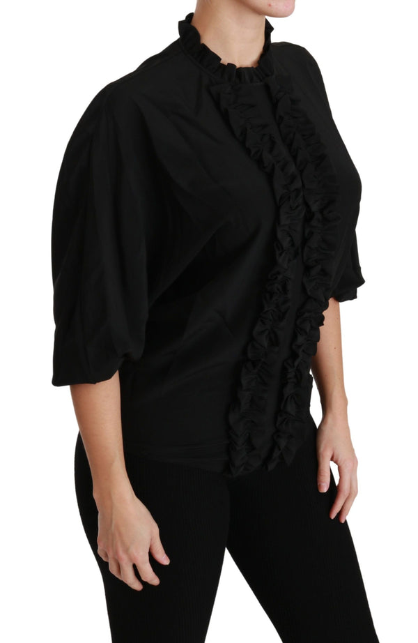 Dolce & Gabbana Blouses - Women’s Black Silk Shirt Ruffled Top Blouse