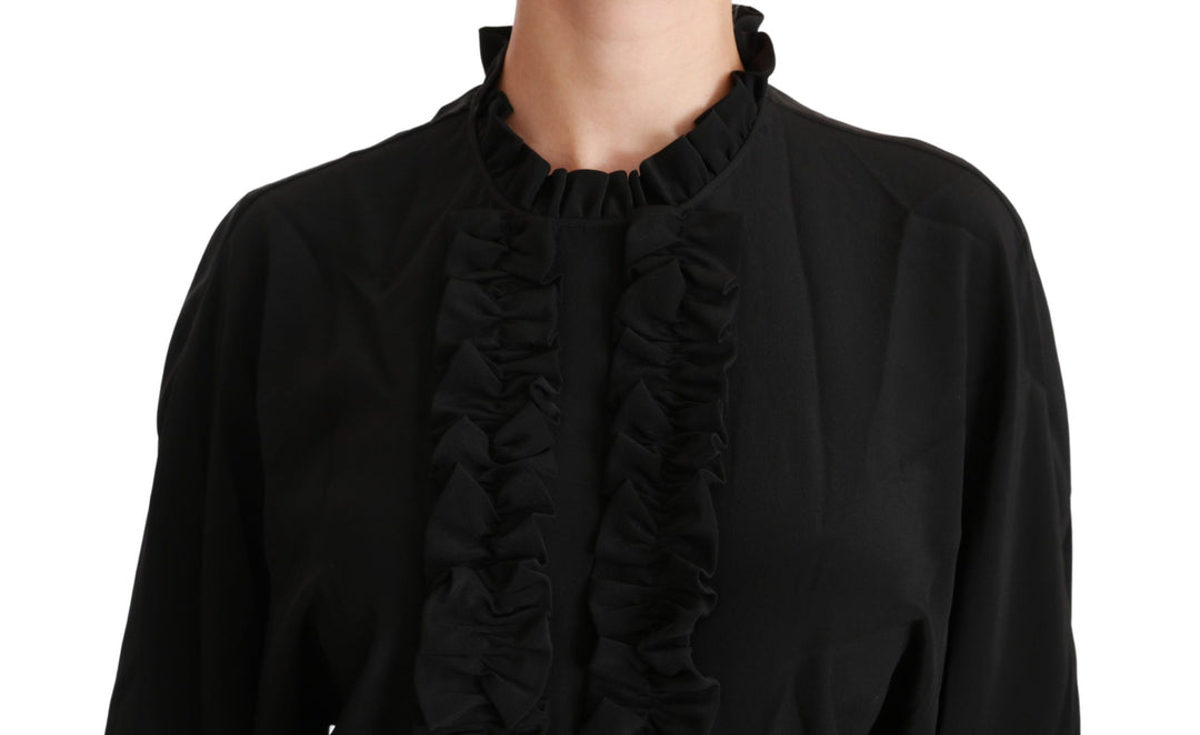 Dolce &amp; Gabbana Blouses - Women’s Black Silk Shirt Ruffled Top Blouse