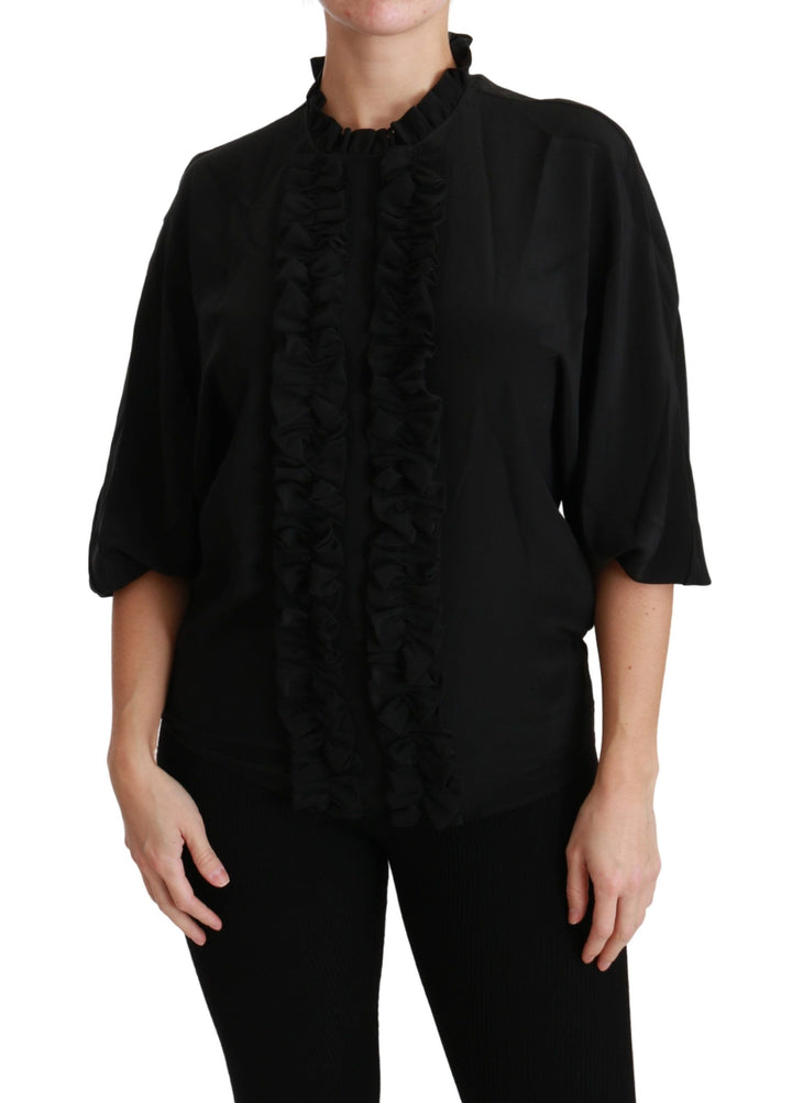 Dolce &amp; Gabbana Blouses - Women’s Black Silk Shirt Ruffled Top Blouse