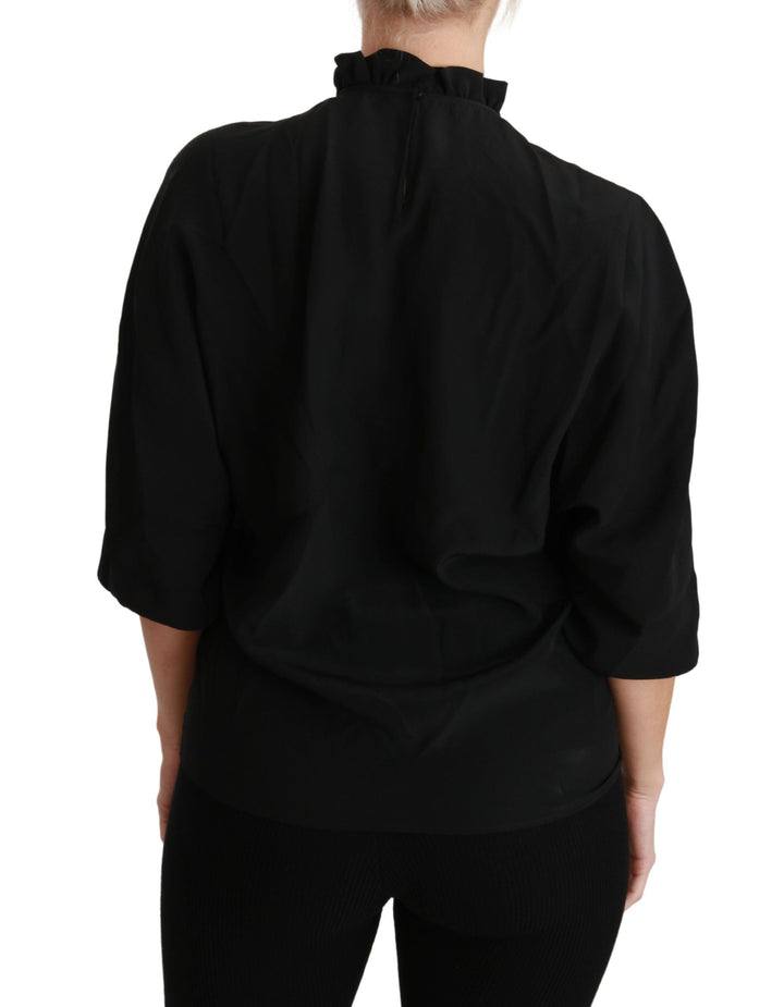 Dolce &amp; Gabbana Blouses - Women’s Black Silk Shirt Ruffled Top Blouse