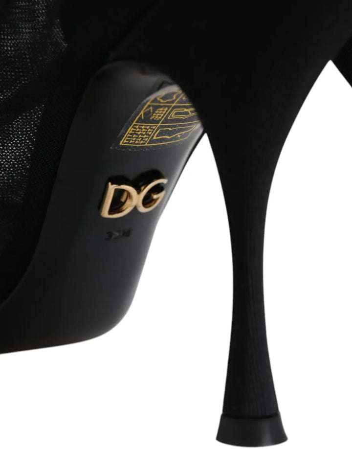 Dolce &amp; Gabbana Black Silk Stretch Mesh Sock Boots Shoes