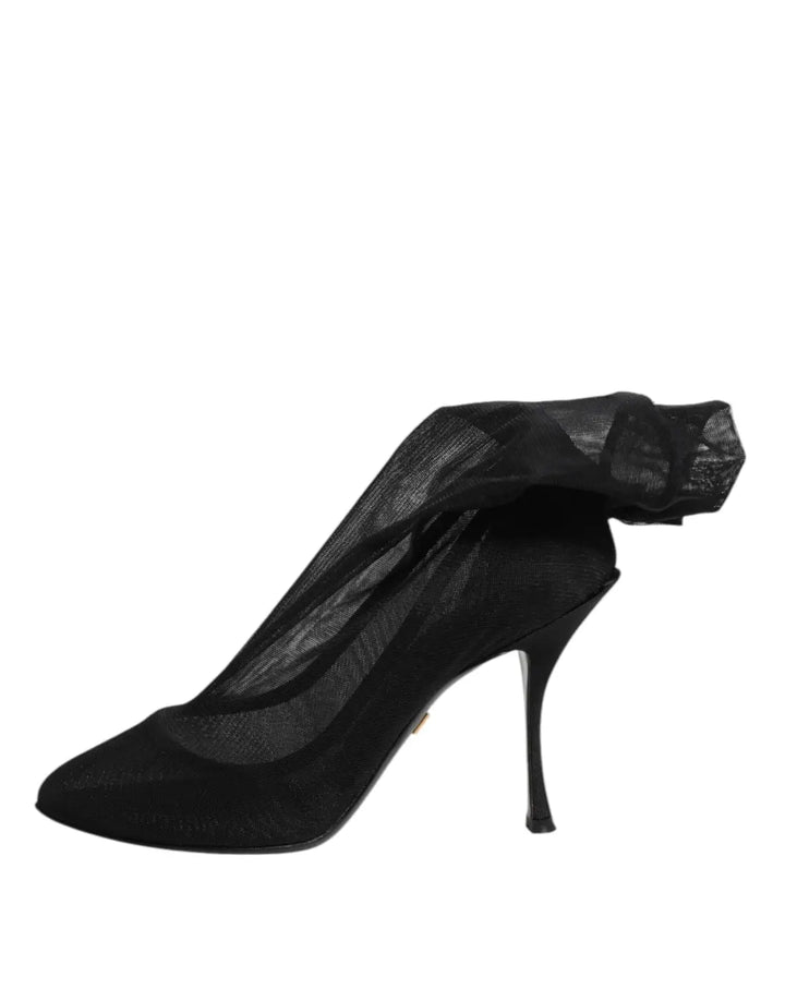 Dolce &amp; Gabbana Black Silk Stretch Mesh Sock Boots Shoes