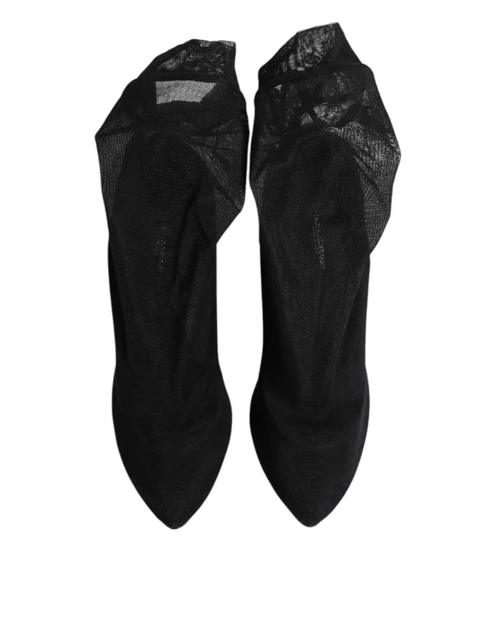 Dolce &amp; Gabbana Black Silk Stretch Mesh Sock Boots Shoes