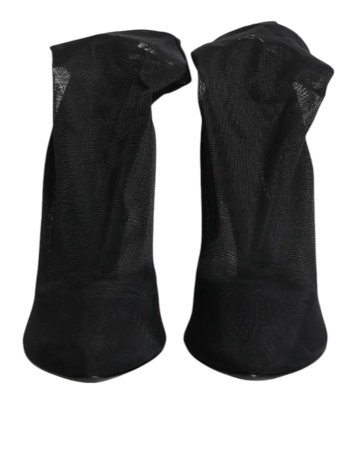 Dolce &amp; Gabbana Black Silk Stretch Mesh Sock Boots Shoes