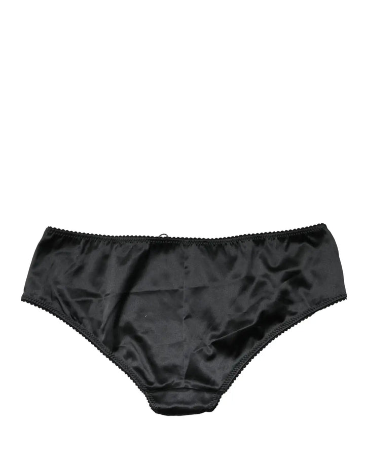 Dolce &amp; Gabbana Black Silk Stretch Mid Waist Brief Panty Underwear