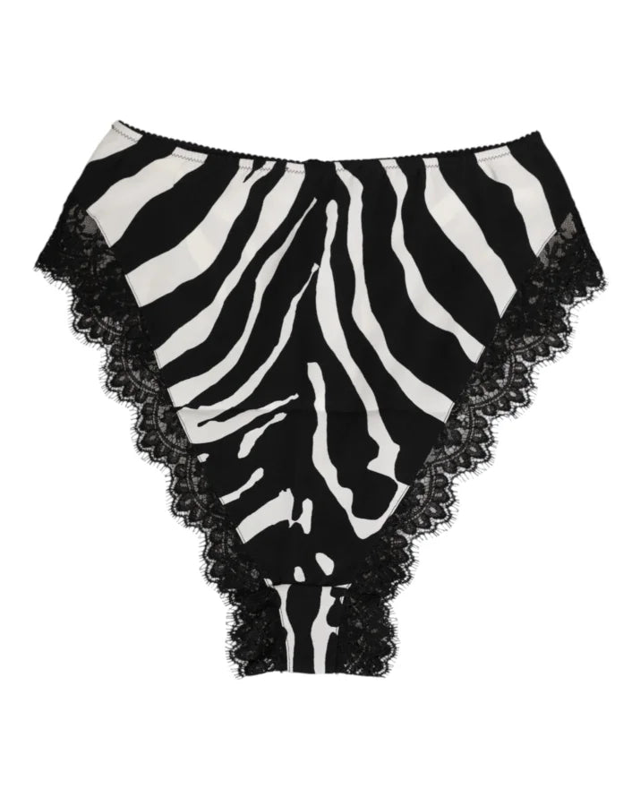 Dolce &amp; Gabbana Black Silk Zebra Print Lace High Waist Underwear